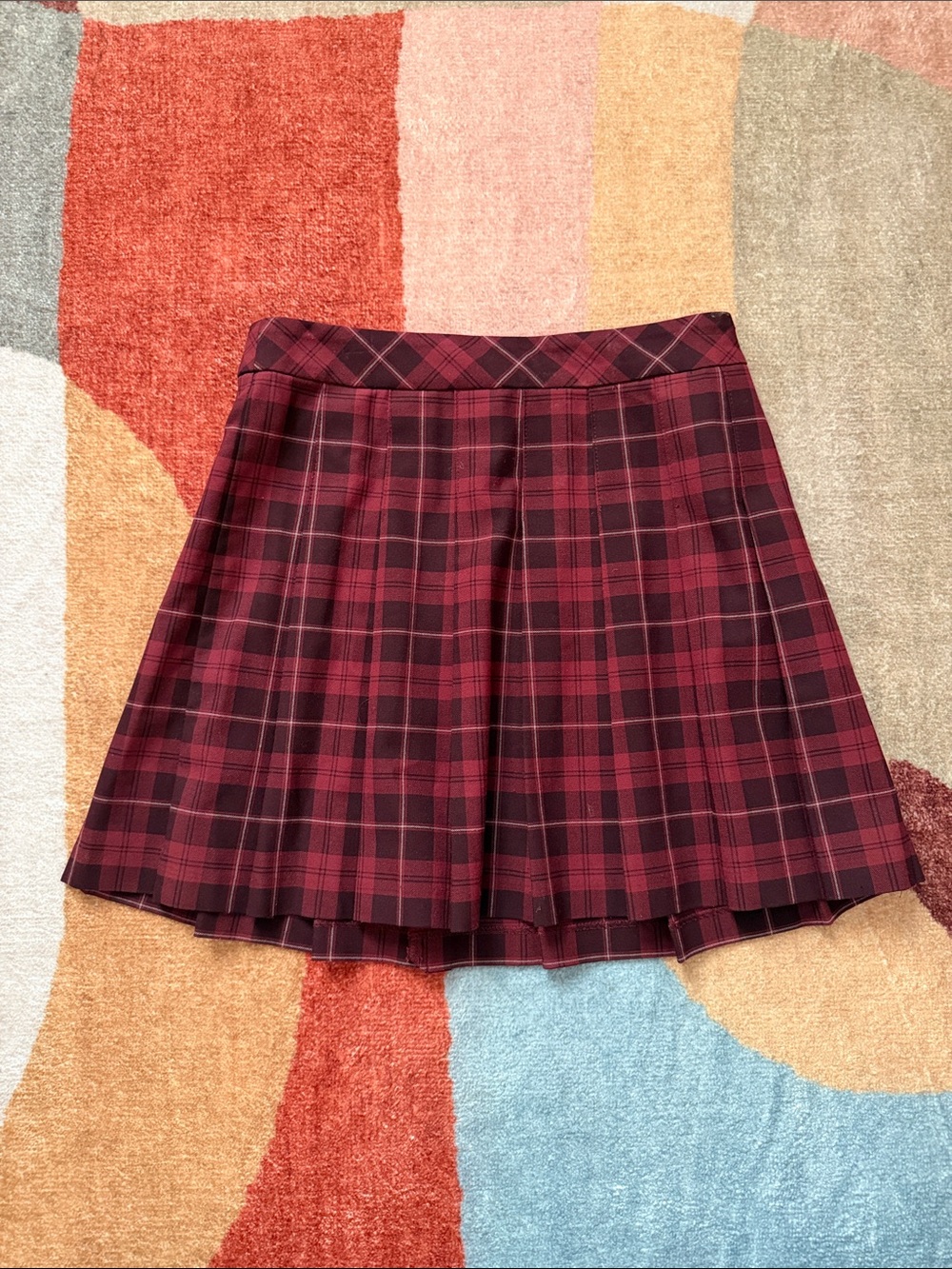 Aritzia Burgundy Plaid Pleated Mini Skirt